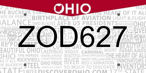 ZOD627 Ohio License Plate