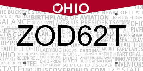 ZOD62T Ohio License Plate