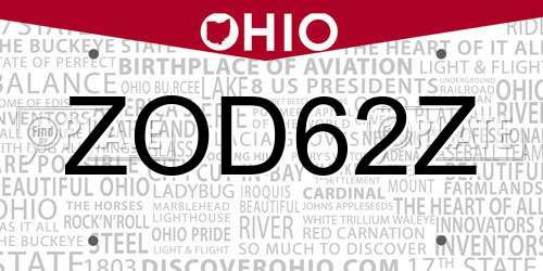 ZOD62Z Ohio License Plate