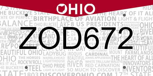 ZOD672 Ohio License Plate