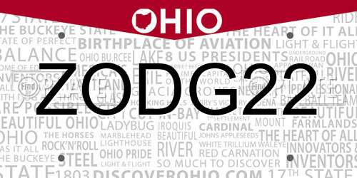 ZODG22 Ohio License Plate
