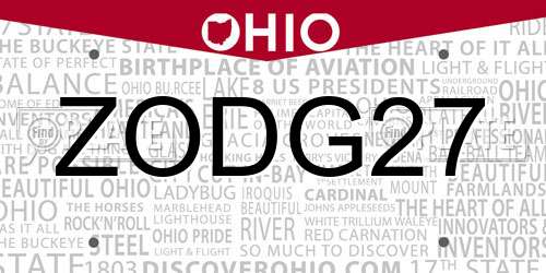 ZODG27 Ohio License Plate