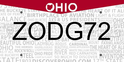 ZODG72 Ohio License Plate