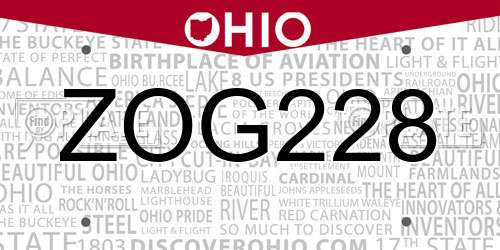 ZOG228 Ohio License Plate
