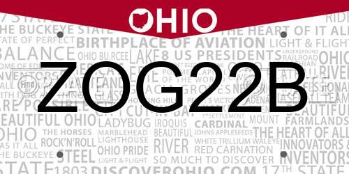 ZOG22B Ohio License Plate