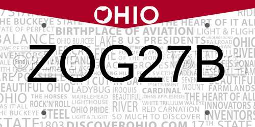 ZOG27B Ohio License Plate