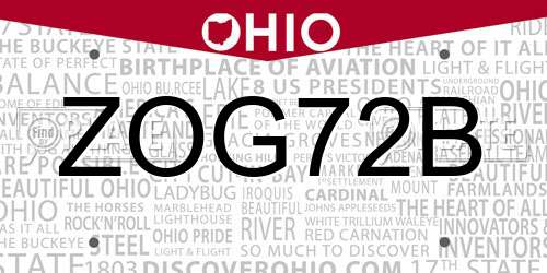 ZOG72B Ohio License Plate