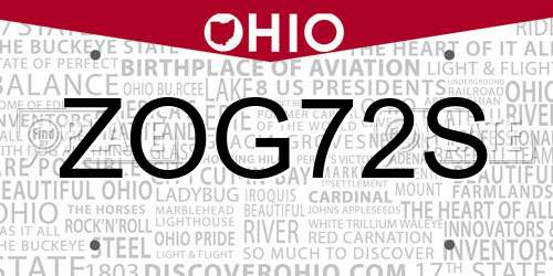 ZOG72S Ohio License Plate