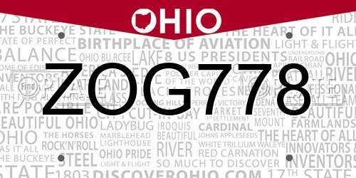 ZOG778 Ohio License Plate