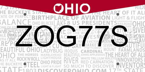 ZOG77S Ohio License Plate