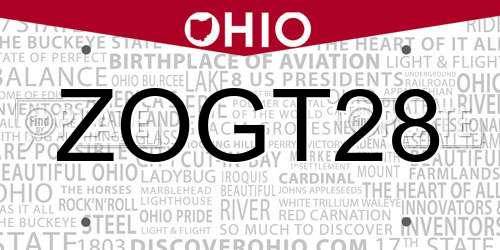 ZOGT28 Ohio License Plate
