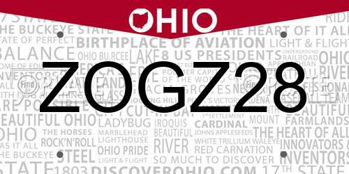 ZOGZ28 Ohio License Plate