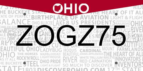 ZOGZ75 Ohio License Plate