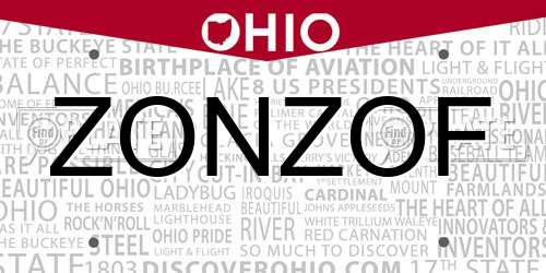 ZONZOF Ohio License Plate