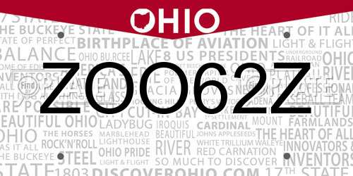 ZOO62Z Ohio License Plate