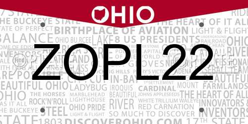 ZOPL22 Ohio License Plate
