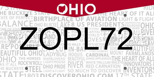 ZOPL72 Ohio License Plate