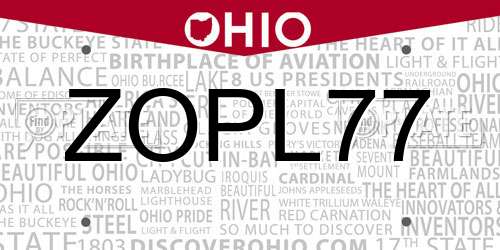 ZOPL77 Ohio License Plate