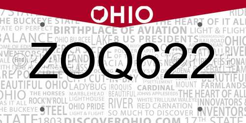 ZOQ622 Ohio License Plate