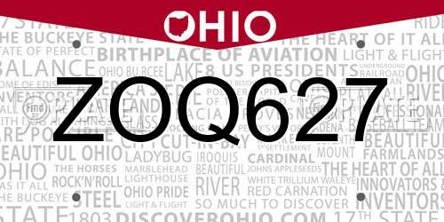 ZOQ627 Ohio License Plate