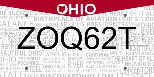 ZOQ62T Ohio License Plate