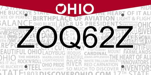 ZOQ62Z Ohio License Plate