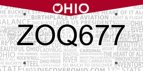 ZOQ677 Ohio License Plate