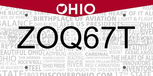 ZOQ67T Ohio License Plate