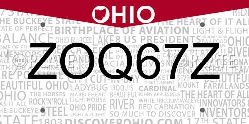 ZOQ67Z Ohio License Plate