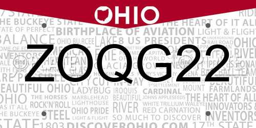 ZOQG22 Ohio License Plate