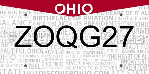 ZOQG27 Ohio License Plate