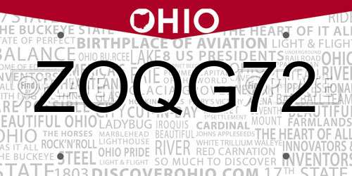 ZOQG72 Ohio License Plate
