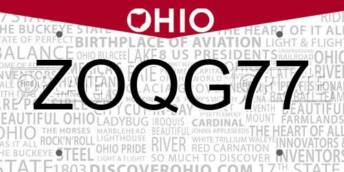 ZOQG77 Ohio License Plate