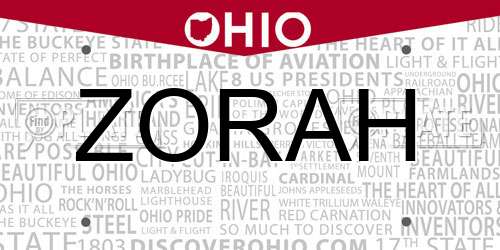 ZORAH Ohio License Plate