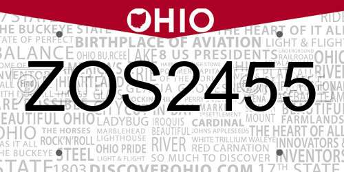 ZOS2455 Ohio License Plate