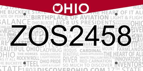 ZOS2458 Ohio License Plate
