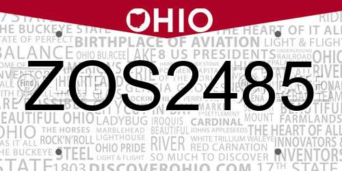 ZOS2485 Ohio License Plate