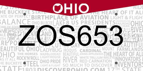 ZOS653 Ohio License Plate