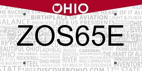 ZOS65E Ohio License Plate