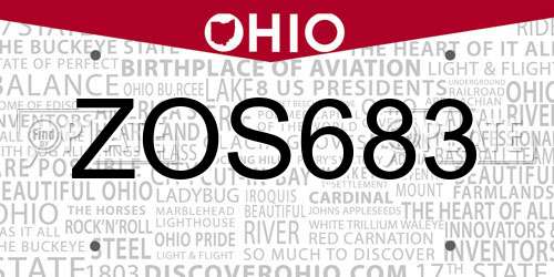 ZOS683 Ohio License Plate