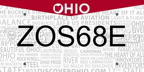 ZOS68E Ohio License Plate