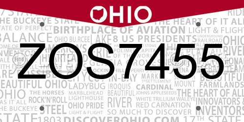 ZOS7455 Ohio License Plate