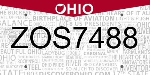 ZOS7488 Ohio License Plate
