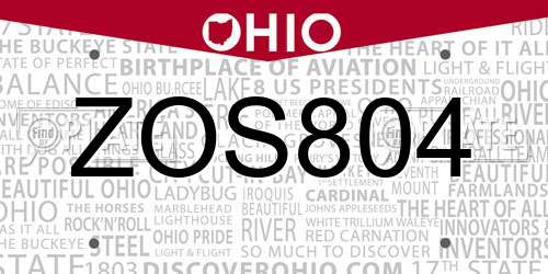 ZOS804 Ohio License Plate
