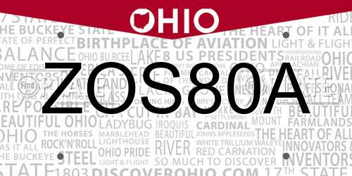 ZOS80A Ohio License Plate