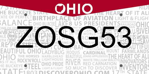 ZOSG53 Ohio License Plate