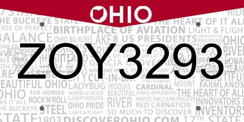 ZOY3293 Ohio License Plate