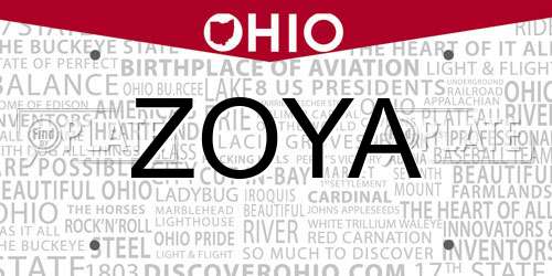 ZOYA Ohio License Plate