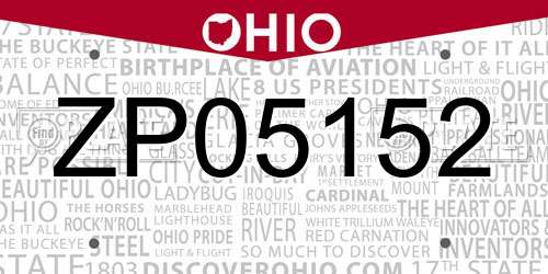 ZP05152 Ohio License Plate