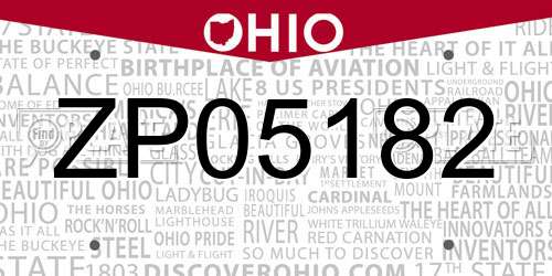 ZP05182 Ohio License Plate